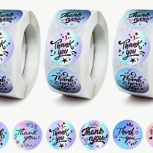 Thank You 1" around Stickers Roll - 500 pcs per roll, 3 Rolls = 1500 pcs